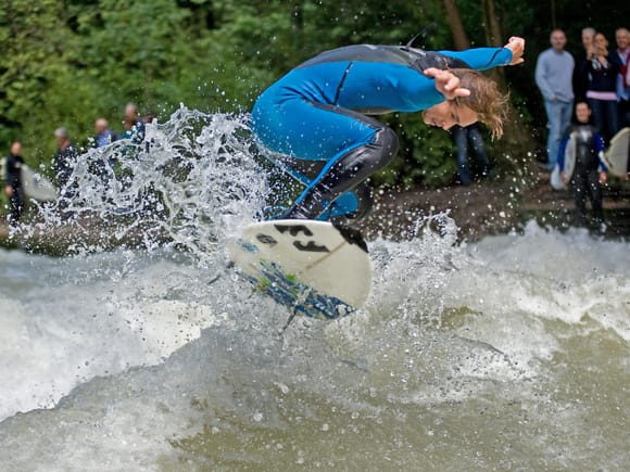 Eisbach surfer in Munich's English Garden.